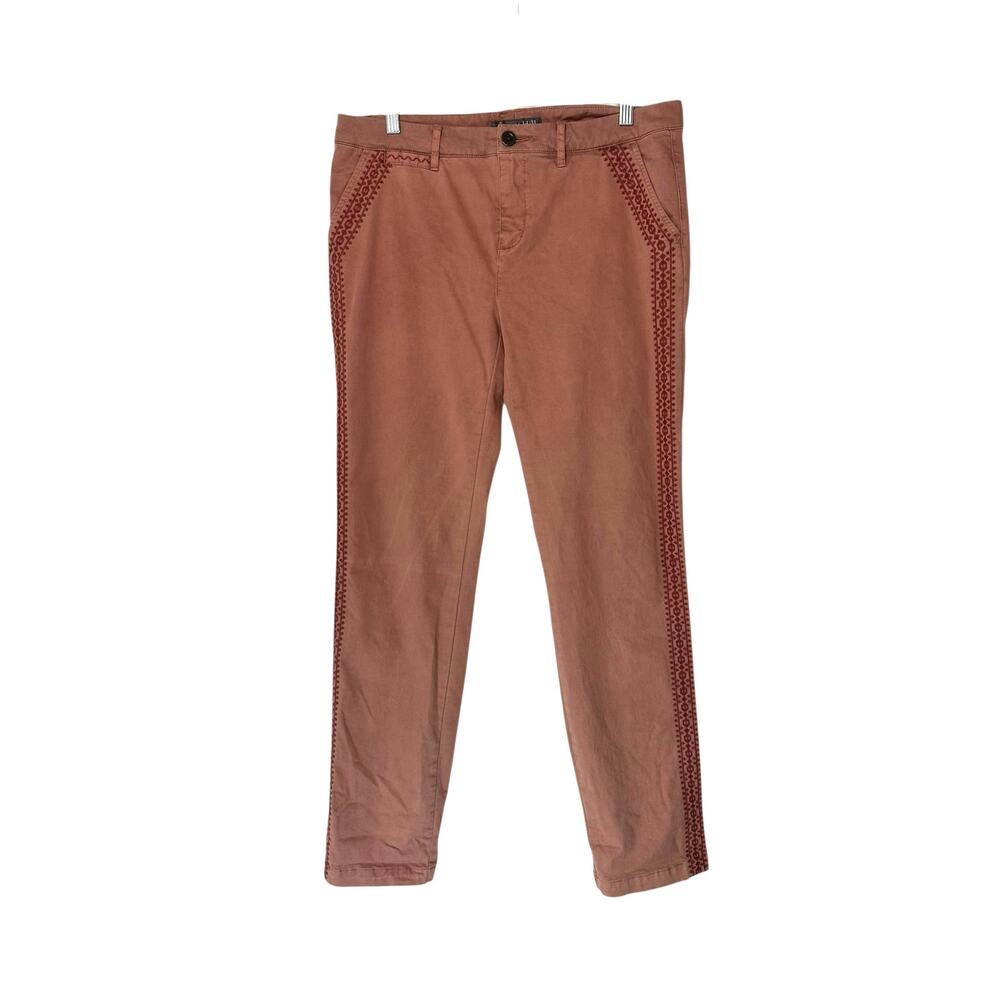 Garnet Hill Salt Washed Chino Pants Pink Embroidered Straight Leg Size‎ 8